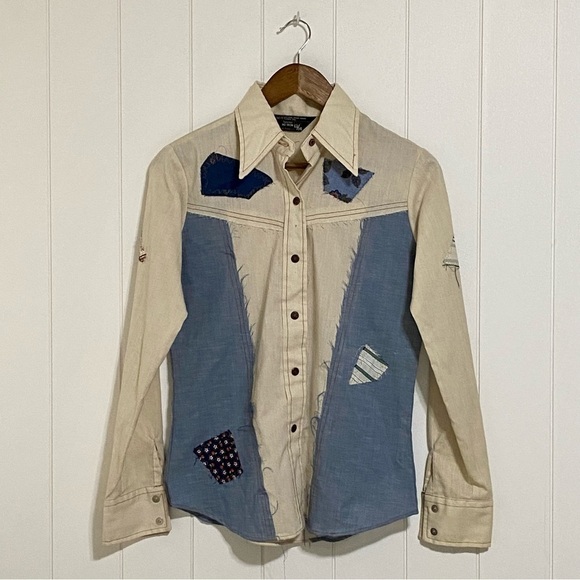 VINTAGE Wrangler patchwork western wear snap front shirt - Picture 1 of 11